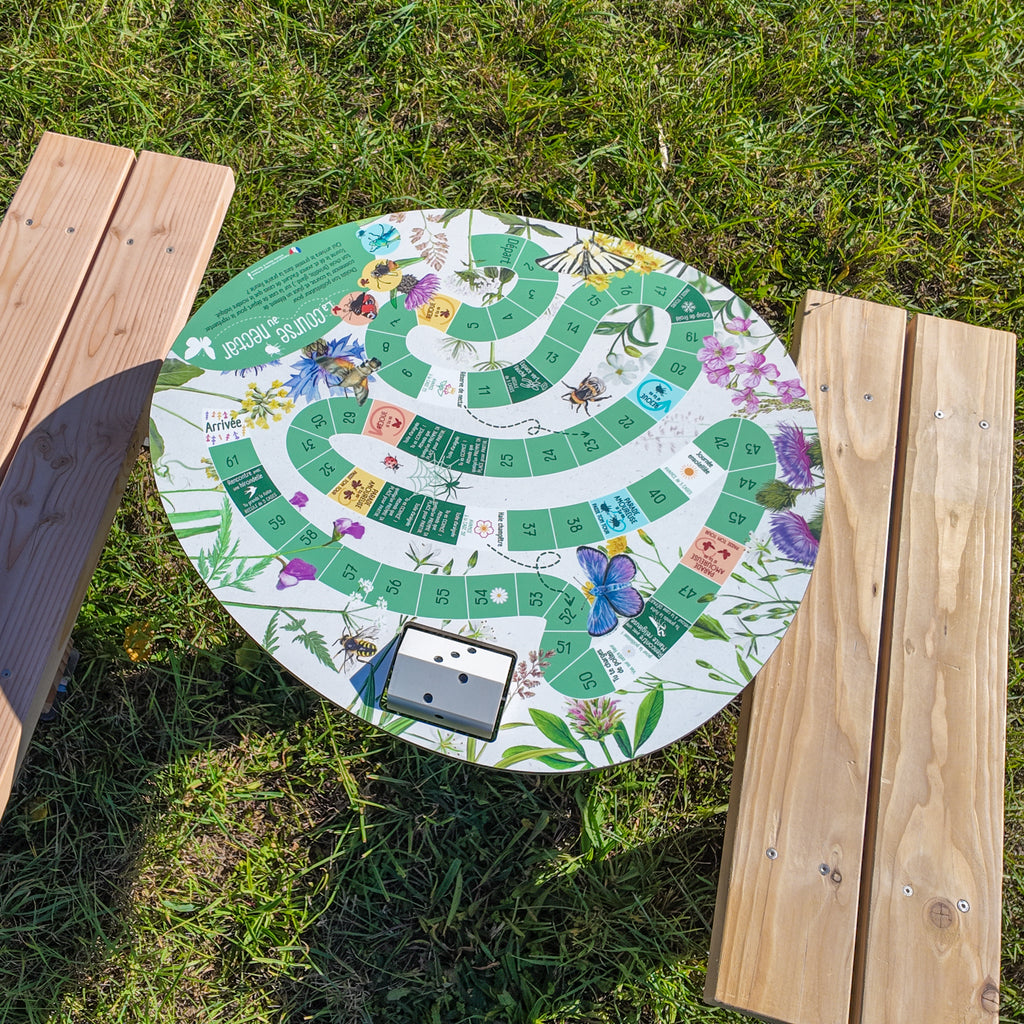 Jeu de l’oie sur les pollinisateurs, une activité ludique et éducative pour sensibiliser petits et grands à l’importance des abeilles, papillons et autres insectes dans la nature. Bois PEFC, Stratimage®, jeux, dé, insectes, pollinisateurs.