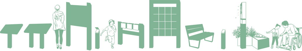 Pictogrammes des mobiliers et autres signalétiques conçus et fabriqués par Atelier Nature & Territoires.