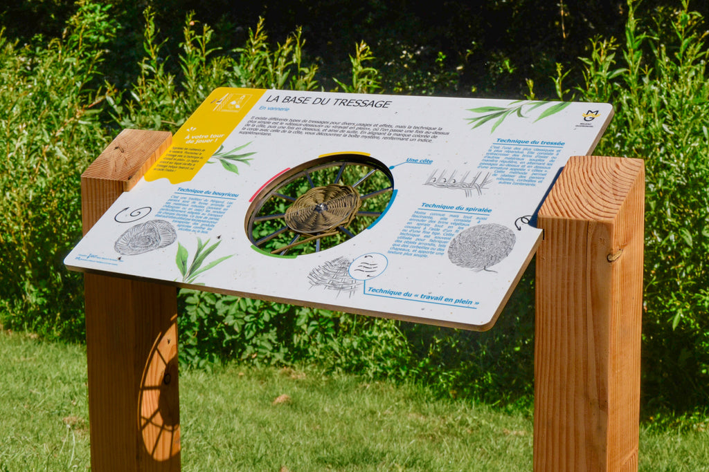 Parcours pédagogique, ripisylve, rivière, patrimoine, culture, valorisation de la biodiversité, architecture, traditions, table de lecture, interaction, panneau d'accueil, panneau pédagogique, arboretum