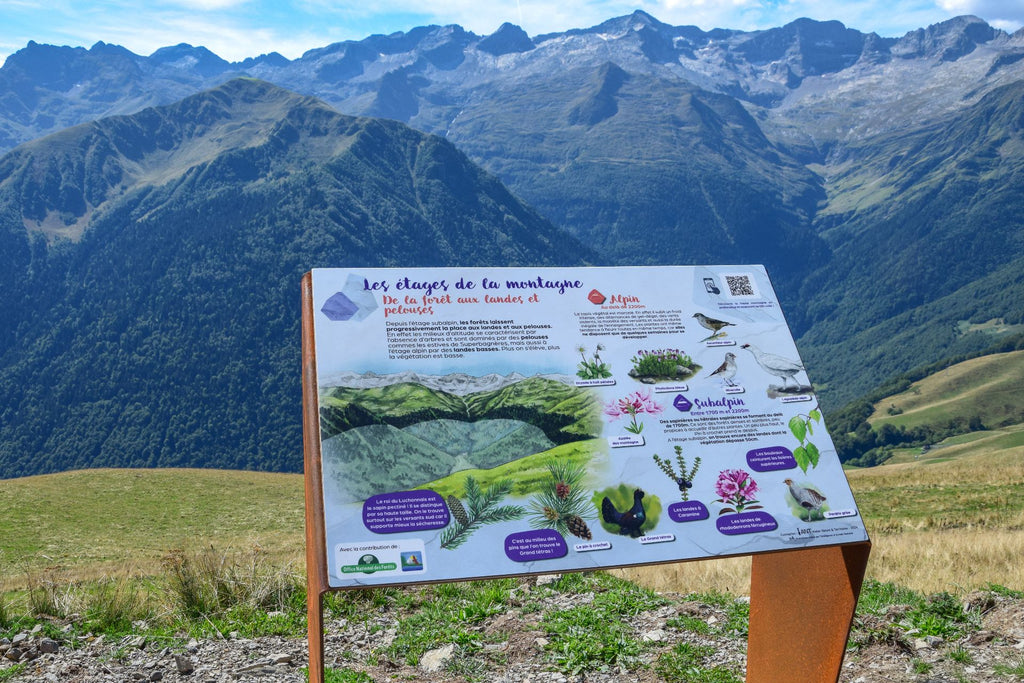 Panneau, table de lecture, signalétique, espèces, biodiversité, nature, montagne