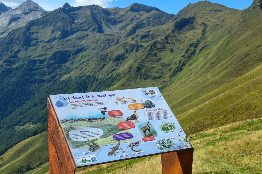 Panneau, table de lecture, signalétique, espèces, biodiversité, nature, montagne