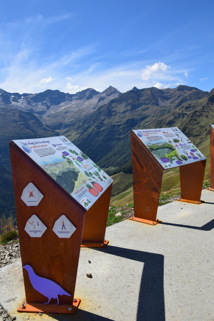 Panneau, table de lecture, signalétique, espèces, biodiversité, nature, montagne